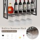 3-tier industrial wall-mounted wine rack with built-in glass holder, metal frame, holds up to 16 glasses for stylish.