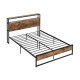 Full/Queen bed frame with industrial design, 2-tier storage headboard, and built-in charging station for convenience.