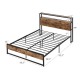Full/Queen bed frame with 2-tier storage headboard, built-in charging station, and heavy-duty metal slats for.