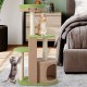 5-tier modern cat tree tower in green with sisal scratching posts, cozy hideaway, and spacious platforms for indoor.