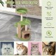 5-tier cat tree tower in green with sisal scratching posts, spacious hideaway, and plush fabric for indoor cats.