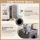39-inch tall gray cat condo featuring 3 hideaway condos, 4 plush cushions, and sisal scratching posts for multiple cats.