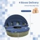 Outdoor PE wicker round daybed with retractable canopy and navy cushions, perfect for backyard relaxation.