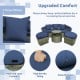 Navy outdoor PE wicker round daybed with retractable canopy and cushions, featuring high-density filling for comfort.