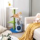 34.5-inch 4-tier cat tree in blue with plush perches, scratching posts, and playful balls for feline fun and comfort.