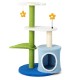 34.5-inch 4-tier cat tree in blue with sisal scratching posts, plush fabric, and playful jingling balls for kittens.