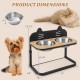 Elevated pet feeder with two stainless steel bowls, adjustable height for cats and small dogs, crafted from natural.