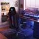 Adjustable 360° swivel gaming chair in black with RGB LED lights, ergonomic design, and nylon base for ultimate comfort.