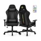 Adjustable 360° swivel PU gaming chair in black with RGB LED lights, ergonomic design, and nylon base for comfort.