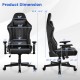 Adjustable 360° swivel gaming chair in black with ergonomic design, RGB LED lights, and detailed dimensions for.