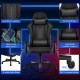Adjustable 360° swivel gaming chair in black with PU leather, ergonomic support, and RGB LED lights for customizable.