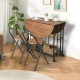Folding dining table and chair set in rustic brown, featuring drop leaf design and ample storage for versatile use.