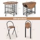 Folding dining table and chair set in rustic brown with storage baskets, ideal for small spaces and versatile use.