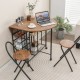 Folding dining table set in rustic brown with two chairs, featuring ample storage and a versatile drop leaf design.