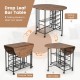 Drop leaf bar table in rustic brown with 3 folding modes, 2 shelves, and 4 baskets for versatile dining and storage.