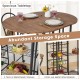 Folding dining table and chair set in rustic brown with ample storage, featuring metal shelves and pull-out baskets.