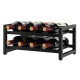 2-tier 8-bottle wine rack in black metal with adjustable foot pads, ideal for organizing wine collections in kitchens.