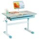 Height-adjustable kids desk in blue with tilt desktop and book stand, perfect for study and play with safe rounded.