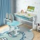 Height-adjustable kids desk in blue with tilt desktop, spacious tabletop, and safe round edges for versatile use.