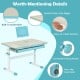 Height-adjustable kids desk in blue with a tilt desktop, easy-to-clean surface, and round, burr-free edges for safety.