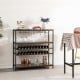 5-tier wine rack table with glass holder, featuring durable metal pipes and wood shelves, ideal for home bar or dining.