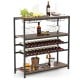 5-tier wine rack table with glass holders, featuring durable metal pipes and wooden shelves for kitchen or home bar use.