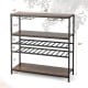 5-tier wine rack table with glass holder, featuring durable metal pipes and shelves for kitchen or home bar use.