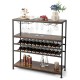 5-tier wine rack table with glass holders, featuring a durable metal frame and ample storage for bottles and glasses.
