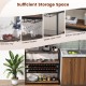 5-tier wine rack table with 4 glass holders, featuring a spacious top and shelves, ideal for kitchen or home bar use.