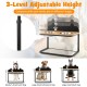Elevated dog bowl stand with adjustable height, featuring two stainless steel bowls and a durable bamboo tabletop.