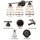3-light vanity lamp with metal wire cage in oil rubbed bronze finish, ideal for vintage-style bathroom or living room.
