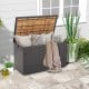 Rattan storage box with acacia wood top, featuring a zippered liner, ideal for patio side table use and outdoor storage.