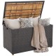 Rattan storage box with solid acacia wood top, featuring a zippered liner, ideal for patio side table use.