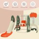 Close-up view of the durable orange toddler swing with safety harness on a 6-in-1 slide and playset for active fun.