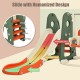 Toddler slide with acceleration, deceleration, and buffer zones in orange, part of a 6-in-1 swing and ball games set.