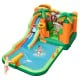 Monkey-themed inflatable bounce house with slide, water pool, and accessories for outdoor fun and play.