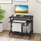 Mobile computer desk in dark brown with keyboard tray, mouse tray, and bottom shelf for storage, ideal for small spaces.