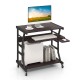 Mobile computer desk in dark brown showcasing the keyboard and mouse trays, ideal for versatile home office setups.