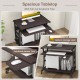 Mobile computer desk in dark brown with pull-out keyboard tray, rotatable mouse tray, and bottom storage shelf.