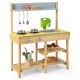 Backyard pretend play toy kitchen with stove top, solid pine wood, multiple shelves, and realistic cooking features.
