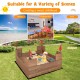 Kids wooden sandbox with red flags, solid cedar wood, and removable storage boxes for outdoor play in the backyard.