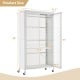 Rolling storage armoire closet in white with adjustable shelf, sturdy metal bar, and 4 casters for easy movement.