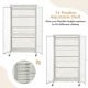 Rolling storage armoire closet in white with 14-position adjustable shelf and sturdy hanging rod for versatile clothing.