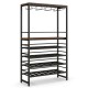 Freestanding wine bakers rack with 4-tier wine storage, stemware racks, and sturdy metal frame for kitchen or dining.