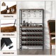 Freestanding wine bakers rack with 4-tier storage, anti-falling bars, and adjustable feet for home bar or kitchen use.