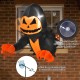 Inflatable 3.3ft pumpkin head ghost with LED lights for Halloween, easily attaches to windows using suction cups.
