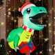 Inflatable Christmas dinosaur decoration with LED lights, designed for indoor or outdoor use, secured by suction cups.