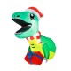 Inflatable Christmas dinosaur decoration with LED lights, wearing a Santa hat and scarf, ideal for indoor or outdoor.