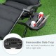 Removable side tray of the adjustable black zero gravity lounge chair, featuring cup holders for convenience.