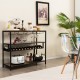 Wine rack table with 4 rows for 20 glasses and 3 open shelves, perfect for kitchen or dining room storage.